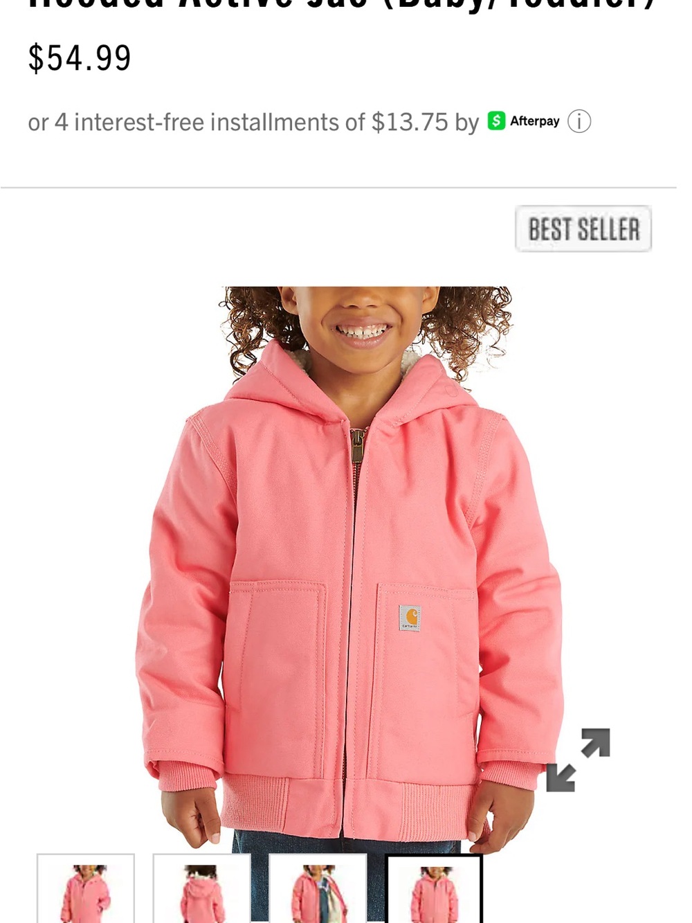 Carhartt Toddler Hooded Jacket in Coral Pink